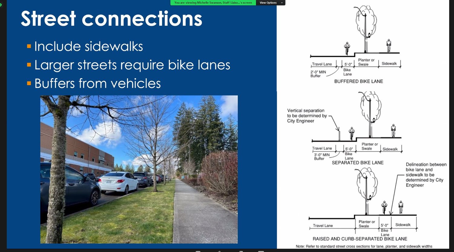 Street connection details for understanding current standards from the transportation part of the Capital Mall Triangle Subarea Plan.